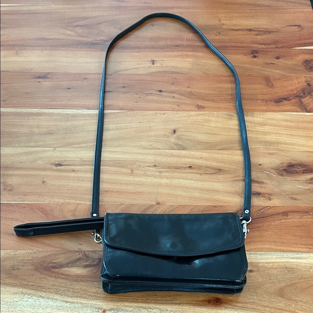 Arnold Churgin Soft Black Leather Purse Wristlet with Detachable Shoulder Strap
